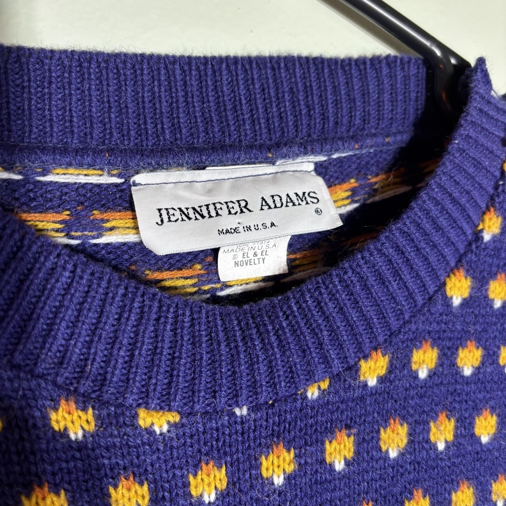 Vintage Jennifer Adams Sweater Womens Large Blue Cat Knit Novelty Made USA 90s - Picture 3 of 14
